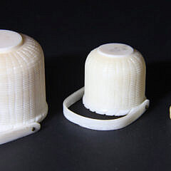 Nest of Three Miniature Carved Bone Open Swing Handle Baskets