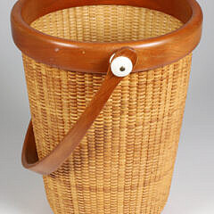 Jean M. Valerio Woven Deep Conical Open Swing Handle Nantucket Basket, circa 2006