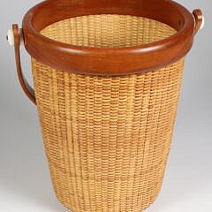 Jean M. Valerio Woven Deep Conical Open Swing Handle Nantucket Basket, circa 2006