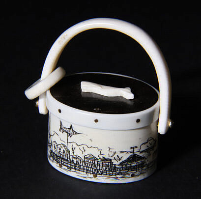Al Doucette Carved Bone and Scrimshaw Miniature Ditty Box Charm Pendant