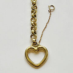 14K Yellow Gold Heart and Bar Link Bracelet