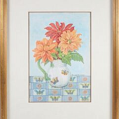 Barbara Van Winkelen Watercolor on Paper "Floral Still Life"