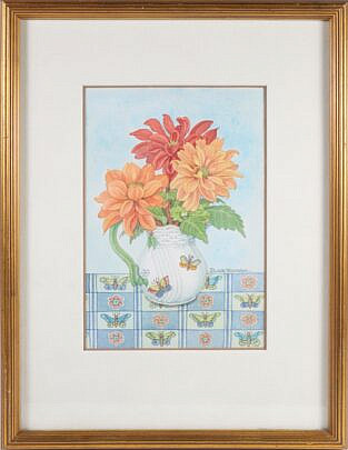 Barbara Van Winkelen Watercolor on Paper "Floral Still Life"