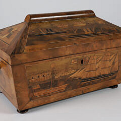 Canted Exotic Wood Burl Veneer and Inlaid Turnbridge Box 19th Century