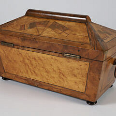 Canted Exotic Wood Burl Veneer and Inlaid Trinity Box, 19th Century
