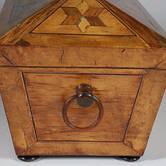 Canted Exotic Wood Burl Veneer and Inlaid Trinity Box, 19th Century