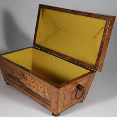 Canted Exotic Wood Burl Veneer and Inlaid Trinity Box, 19th Century