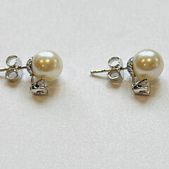 Pair of 8mm Cultured Pearl and Diamond Earrings