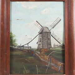 1910s Oil on Artist Board "View of the Old Mill Nantucket"