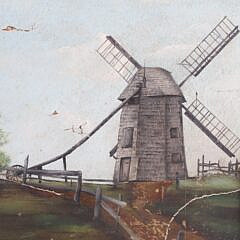 1910s Oil on Artist Board “View of the Old Mill Nantucket”