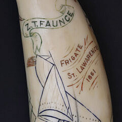 Polychromed Scrimshaw Whale Tooth “Frigate St. Lawarence 1861”, 19th Century