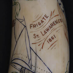 Polychromed Scrimshaw Whale Tooth “Frigate St. Lawarence 1861”, 19th Century