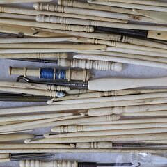 Approximately Sixty-Five Whalebone Crochet Hooks and Sewing Implements, 19th Century
