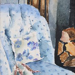 Virginia Bailey Watercolor on Paper “Blue Chair”