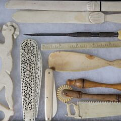 Mix of Twelve Whaler Made Bone and Antique Whale Ivory Artifacts, 19th Century