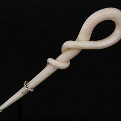 Antique Whale Ivory Entwined Snake Bodkin with Baleen Eyes, 19th Century