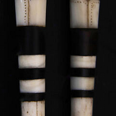 Pair of Antique Whalebone and Baleen Banded Clenched Fist and Cuff Knitting Needles, 19th Century