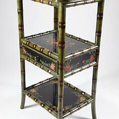 Contemporary Three Tier Faux Bamboo Paint Decorated Etagere
