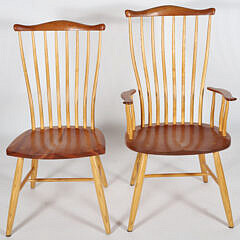 Set of Eight Signed Stephen Swift Cherry and Ash Pomfret Dining Chairs, circa 2003