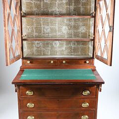 American Federal Inlaid Mahogany Secretary Bookcase, 19th Century
