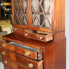 American Federal Inlaid Mahogany Secretary Bookcase, 19th Century