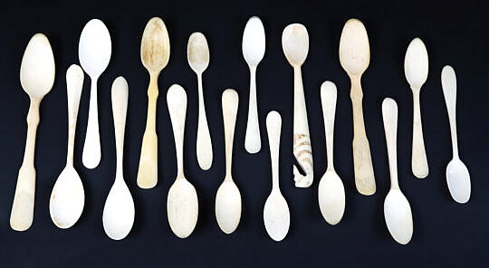 Fifteen Whaler Made Whalebone Spoons, 19th Century