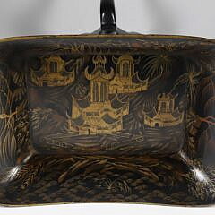 Antique Chinoiserie Black and Gilt Lacquer Tray on Later Stand