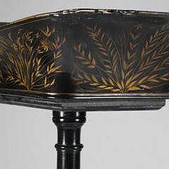 Antique Chinoiserie Black and Gilt Lacquer Tray on Later Stand