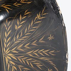Antique Chinoiserie Black and Gilt Lacquer Tray on Later Stand