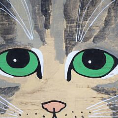 Maggie Meredith Oil on Wood “Green Eyed Cat Portrait”