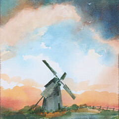 Two Jerry Carl Watercolors “Nantucket Basket Still Life” and “The Old Mill”