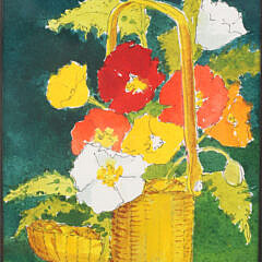 Two Jerry Carl Watercolors “Nantucket Basket Still Life” and “The Old Mill”