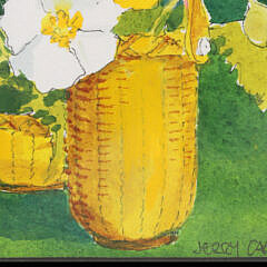 Two Jerry Carl Watercolors “Nantucket Basket Still Life” and “The Old Mill”