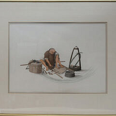 Pair of Chinese Export Occupational Watercolors, 19th Century