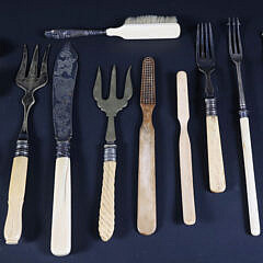 Fifteen Bone and Silver Handle Brushes and Forks, Etc.,19th Century / 20th Century