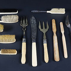 Fifteen Bone and Silver Handle Brushes and Forks, Etc.,19th Century / 20th Century