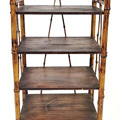 Antique Bamboo and Pine Etagere Bookshelf, 19th Century