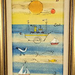 John Lochtefeld (1933-2025) Mixed Media on Board “Moby Dick and The Paddlewheeler off Nantucket”