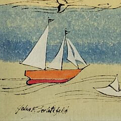 John Lochtefeld (1933-2025) Mixed Media on Board “Moby Dick and The Paddlewheeler off Nantucket”