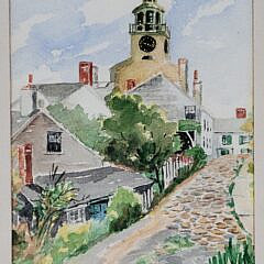 Vintage Anne H. Mellin Watercolor “Down Gardner Court, Nantucket”