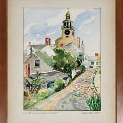 Vintage Anne H. Mellin Watercolor “Down Gardner Court, Nantucket”