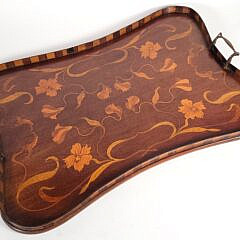 Fine 19th C. Mahogany Satinwood Floral Inlaid Serving Tray