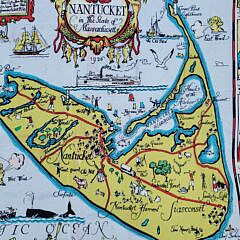 Vintage Tony Sarg Nantucket Map Silk Scarf