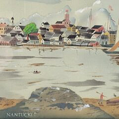 Rare Vintage Hitchcock Nantucket Harbor Reverse Painted Mirror