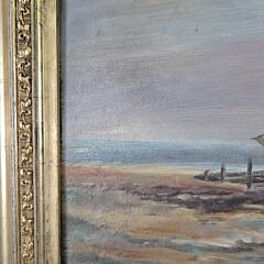 Antique Oil on Board View of Commercial Wharf Nantucket