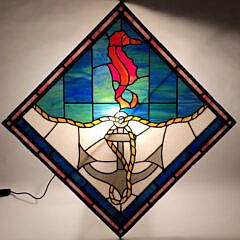 Vintage Nautical Anchor & Seahorse Leaded Stained Glass Window