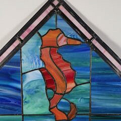 Vintage Nautical Anchor & Seahorse Leaded Stained Glass Window