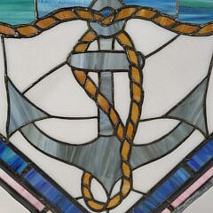Vintage Nautical Anchor & Seahorse Leaded Stained Glass Window