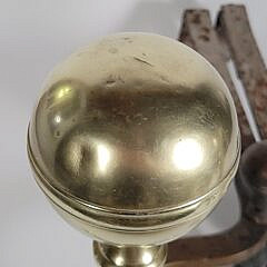 Early 19th C. Boston Brass Ball Top Andirons