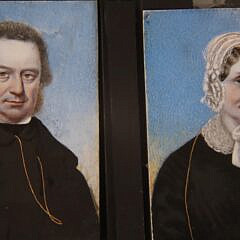 Pair of Miniature Portraits In Molded Gilt Frames, 19th Century